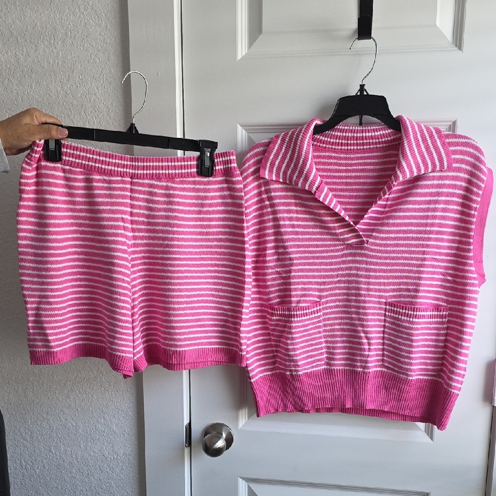 Pink and White Striped Knit Set Large G183